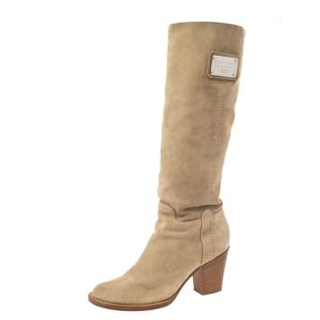 Pre Owned Dolce & Gabbana Beige Suede Knee Boots Size 39