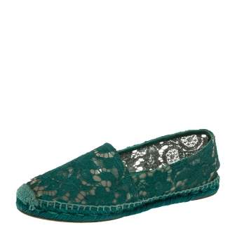 مملوكة مسبقًا Dolce & Gabbana Green Lace Espadrille Flats Size 40