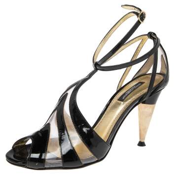 Pre Owned Dolce & Gabbana Black PVC And Leather Strappy Sandals Size 37
