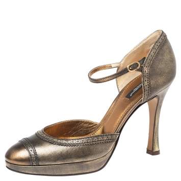 Pre Owned Dolce & Gabbana Bronze Leather Mary Jane D'orsay Pumps Size 39