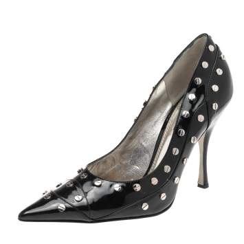Pre Owned Dolce & Gabbana Black Patent Leather Embellished Pumps Size 37