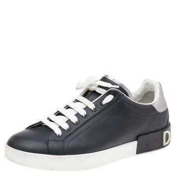 Pre Owned Dolce & Gabbana Black/Silver Leather Low Top Sneakers Size 38.5