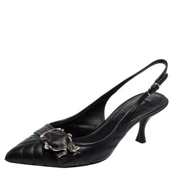 Pre Owned Dolce & Gabbana Black Leather Buckle Detailed Slingback Sandals Size 39