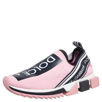 Pre Owned Dolce & Gabbana Pink Stretch Fabric Sorrento Slip-On Sneakers Size 38.5