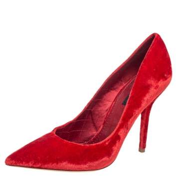 Pre Owned Dolce & Gabbana Red Velvet Pointed Toe Pumps Size 37