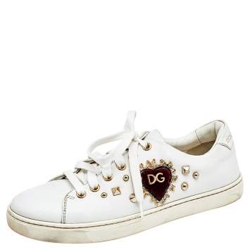 Pre Owned Dolce & Gabbana White Leather Embellished Portofino Sneakers Size 37