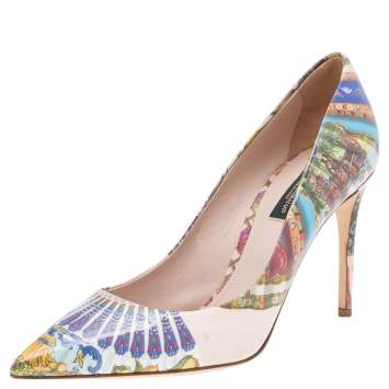 Pre Owned Dolce & Gabbana Multicolor Printed Patent Leather Pointed Toe Pumps Size 38.5