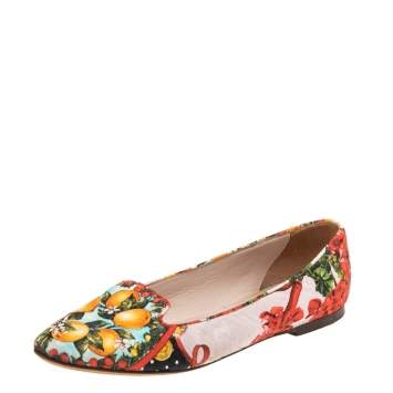 Pre Owned Dolce & Gabbana Multicolor Floral Print Brocade Flat Smoking Slippers Size 36