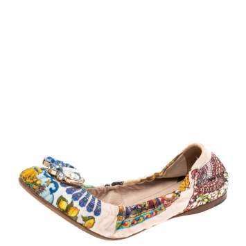 Pre Owned Dolce & Gabbana Multicolor Brocade Fabric Scrunch Ballet Flats Size 39