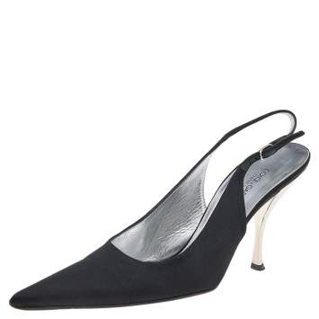 Pre Owned Dolce & Gabbana Black Satin Pointed Toe Slingback Sandals Size 39