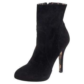 Pre Owned Dolce & Gabbana Black Suede Ankle Length Boots Size 37