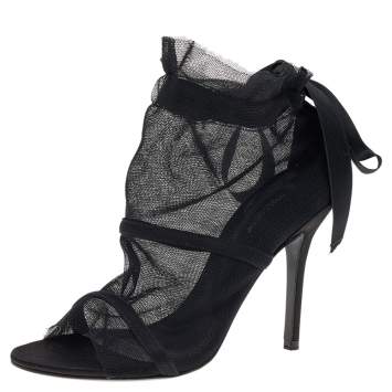 Pre Owned Dolce & Gabbana Black Fabric Peep Toe Booties Size 35.5