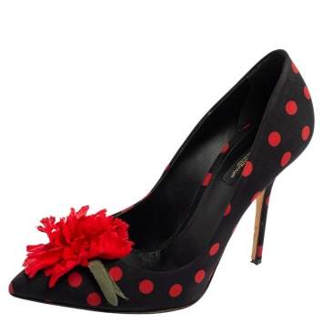 Pre Owned Dolce & Gabbana Black/Red Fabric Pointed Toe Pumps Size 40