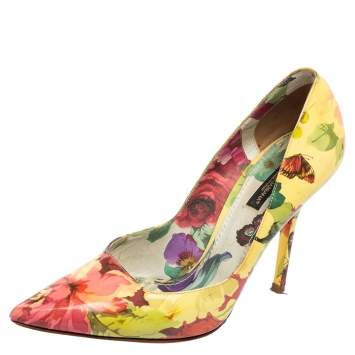 Pre Owned Dolce & Gabbana Multicolor Floral Print Patent Leather Pointed-Toe Pumps Size 37