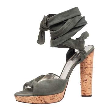 Pre Owned Dolce & Gabbana Army Green Suede Ankle-Wrap Sandals Size 41
