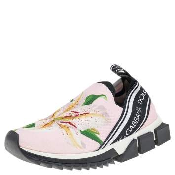 Pre Owned Dolce & Gabbana Pink Knit Fabric Sorrento Slip on Sneakers Size 37.5