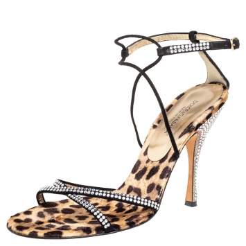 Pre Owned Dolce & Gabbana Black Suede Studded Crystals Ankle-Strap Sandals Size 41