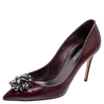 Pre Owned Dolce & Gabbana Dark Burgundy Lizard Embossed Leather Bellucci Pumps Size 40