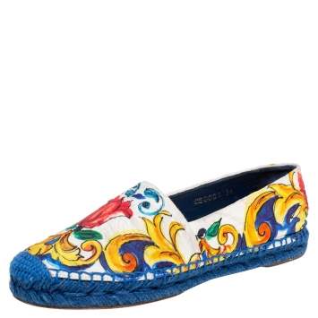مملوكة مسبقًا Dolce & Gabbana Multicolor Majolica Print Canvas Slip On Espadrilles Size 37