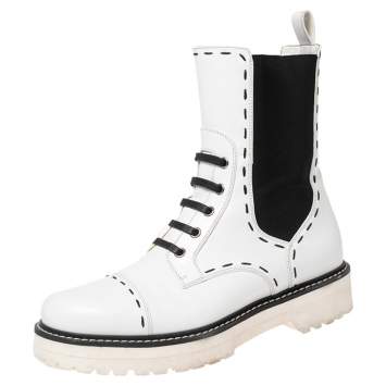 Pre Owned Dolce & Gabbana White Leather Ankle Boots Size 39