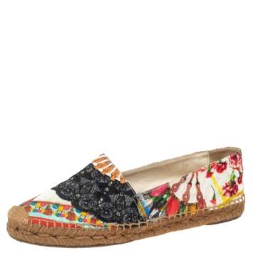مملوكة مسبقًا Dolce & Gabbana Multicolor Printed Brocade Espadrille Flats Size 38