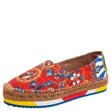 Pre Owned Dolce & Gabbana Multicolor Printed Canvas Platform Espadrilles Size 39