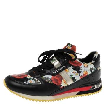 Pre Owned Dolce & Gabbana Multicolor Floral Printed Canvas and Leather Low-Top Sneakers Size 39.5