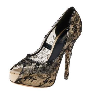 Pre Owned Dolce & Gabbana Beige Lace Platform Peep Toe Pumps Size 41