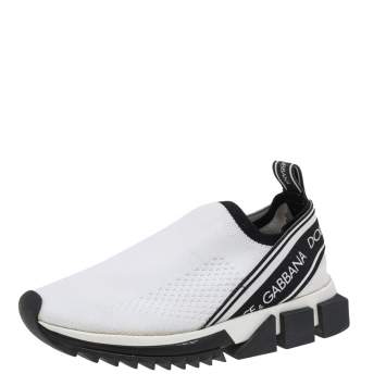 Pre Owned Dolce & Gabbana White Knit Fabric Sorrento Slip on Sneakers Size 36.5