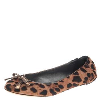 Pre Owned Dolce & Gabbana Brown Leopard Print Calf Hair Ballet Flats Size 39