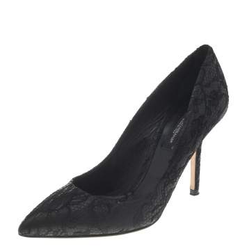 Pre Owned Dolce & Gabbana Black Lace Pointed Toe Pumps Size 36