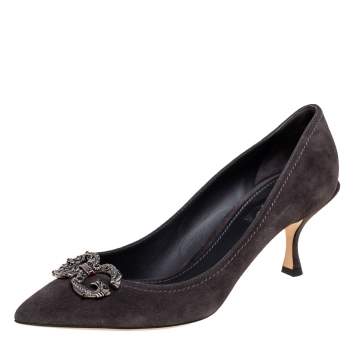 Pre Owned Dolce & Gabbana Grey Suede DG Amore Pointed Toe Pumps Size 40
