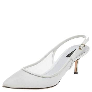 Pre Owned Dolce & Gabbana White Mesh And Patent Leather Slingback Sandals Size 41