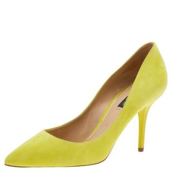 Pre Owned Dolce & Gabbana Neon Green Suede Pointed Toe Pumps Size 38