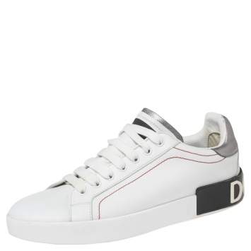 Pre Owned Dolce & Gabbana White Leather  Nappa Portofino Lace-Up Sneakers Size 39