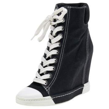 Pre Owned Dolce & Gabbana Black Suede Wedge Sneakers Size 36