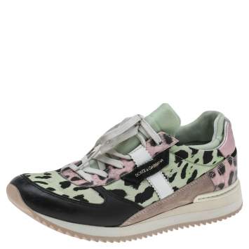 Pre Owned Dolce & Gabbana Multicolor Leopard Print Canvas And Leather Low Top  Sneakers Size 38