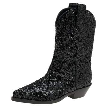 Pre Owned Dolce & Gabbana Black Sequins Boots Size 36.5