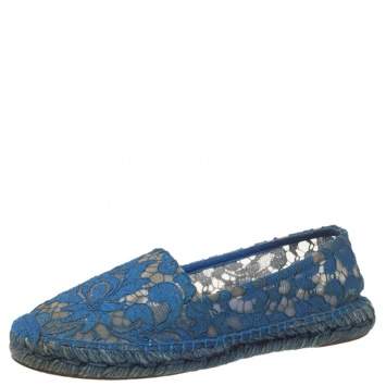 Pre Owned Dolce & Gabbana Blue Lace Espadrille Flats Size 37