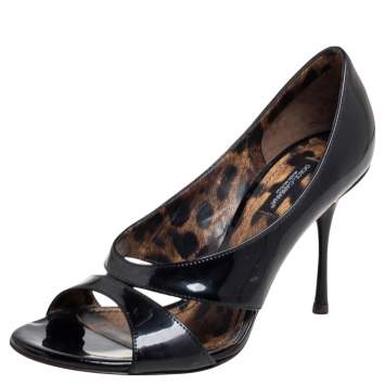 Pre Owned Dolce & Gabbana Black Patent Leather Open-Toe Pumps Size 37