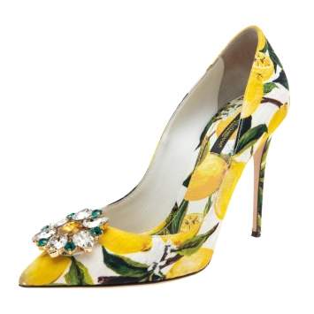 Pre Owned Dolce & Gabbana Multicolor Floral Print Brocade Fabric Crystal Embellished Pumps Size 39