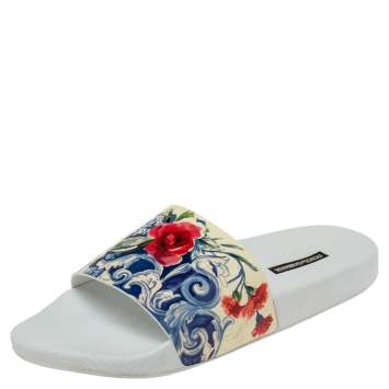 Pre Owned Dolce & Gabbana Multicolor Patent Floral Print Flat Slide Sandals Size 39