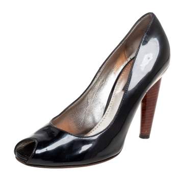 Pre Owned Dolce & Gabbana Black Patent Leather Peep Toe Pumps Size 37