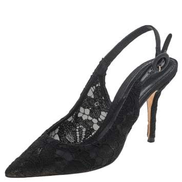 Pre Owned Dolce & Gabbana Black Lace Pointed Toe Slingback Sandals Size 36