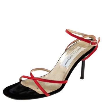 Pre Owned Dolce & Gabbana Vintage Red Fabric Strappy Sandals Size 36.5