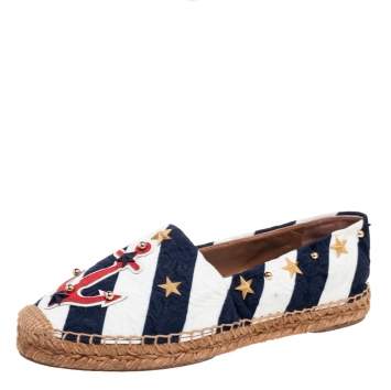 Pre Owned Dolce & Gabbana Blue/White Canvas  Espadrille Flats Size 39