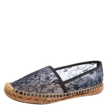 مملوكة مسبقًا Dolce & Gabbana Indigo Purple/Black Lace Flat Espadrilles Size 39