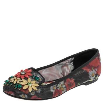 Pre Owned Dolce & Gabbana  Multicolor Net Embellished Ballet Flats Size 37.5