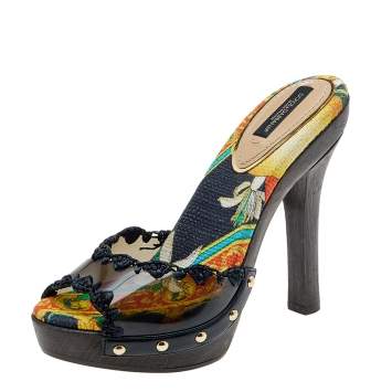 Pre Owned Dolce & Gabbana Black PVC And Straw Platform Slide Sandals Size 36