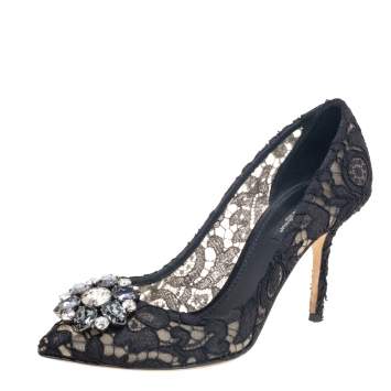 Pre Owned Dolce & Gabbana Black Lace Bellucci Pumps Size 38.5